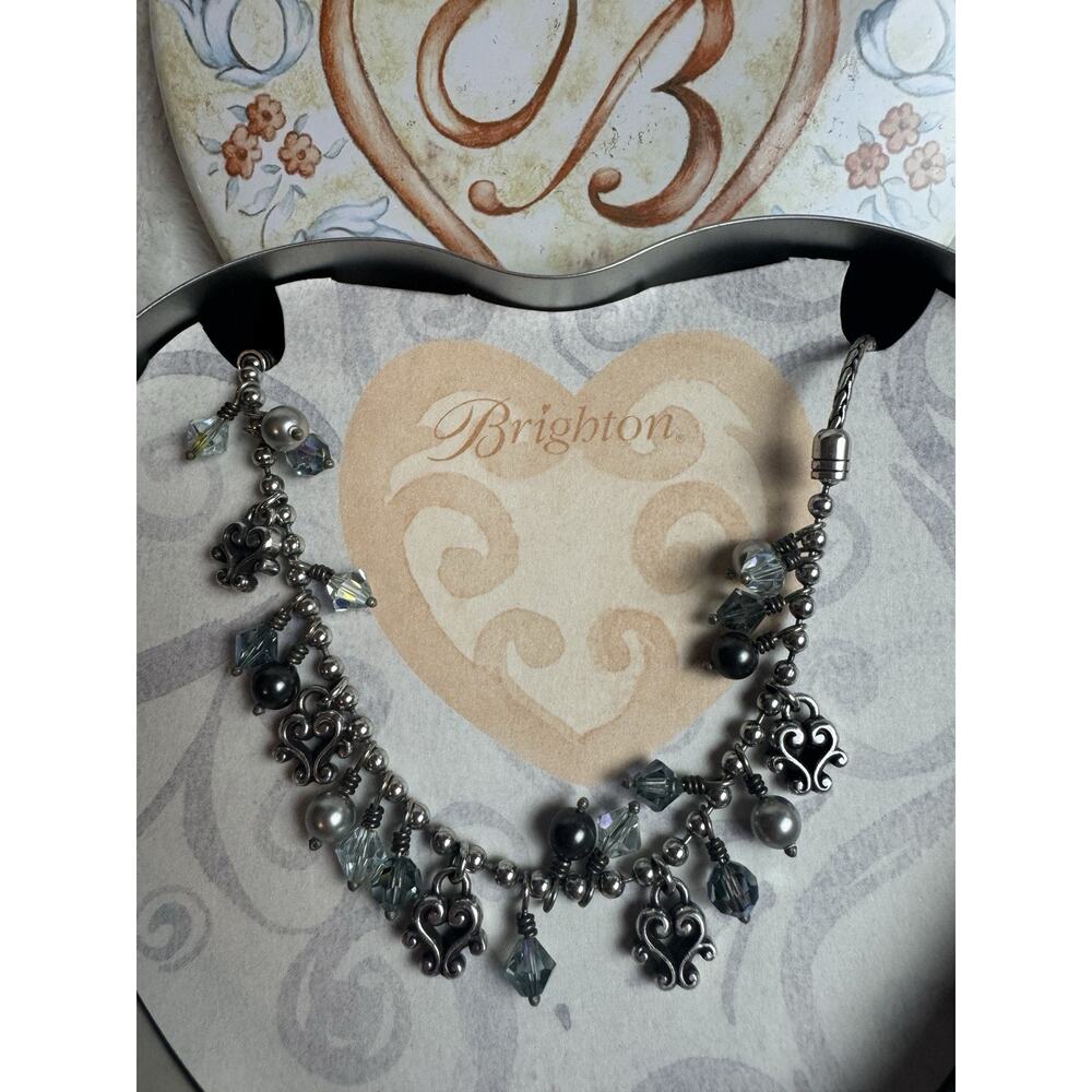 Brighton Cannes Necklace Blue Beaded Crystals & Silver Tone Charms 18" Adj. - Picture 2 of 8